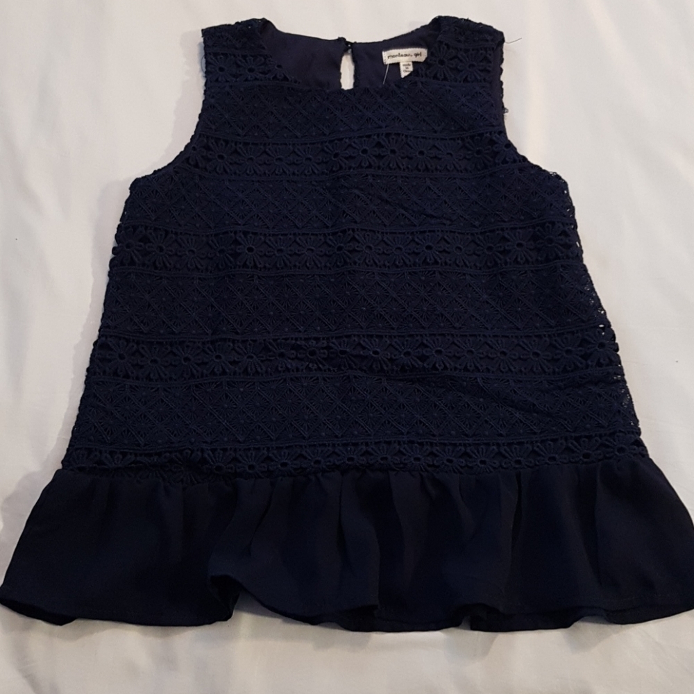 Monteau girl Blue overlay girls dressy top size 10/12